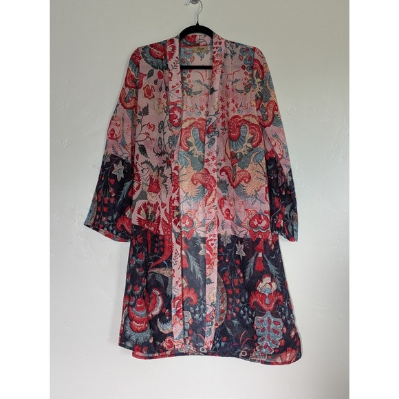 Jorja Kimono Robe Size Small Open‎ Front Long Sleeve Coverup Sheer Romantic Boho - Picture 4 of 10